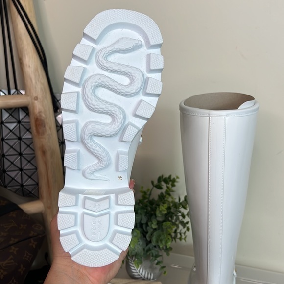 New Gucci Trip Horsebit-detailed Rubber Rain Boots White Size 35 - Picture 9 of 10
